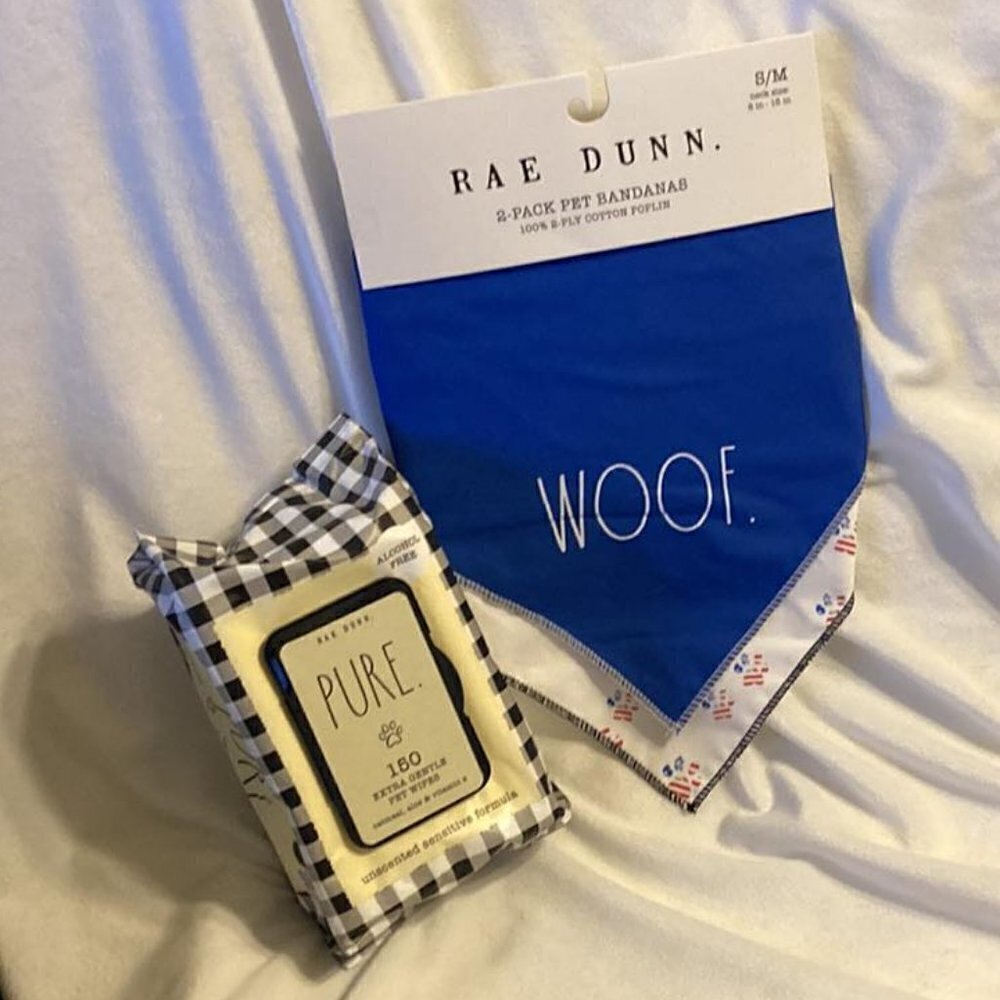 Rae Dunn "WOOF" Patriotic Pet Bandana&"PURE" Pet Wipes NEW